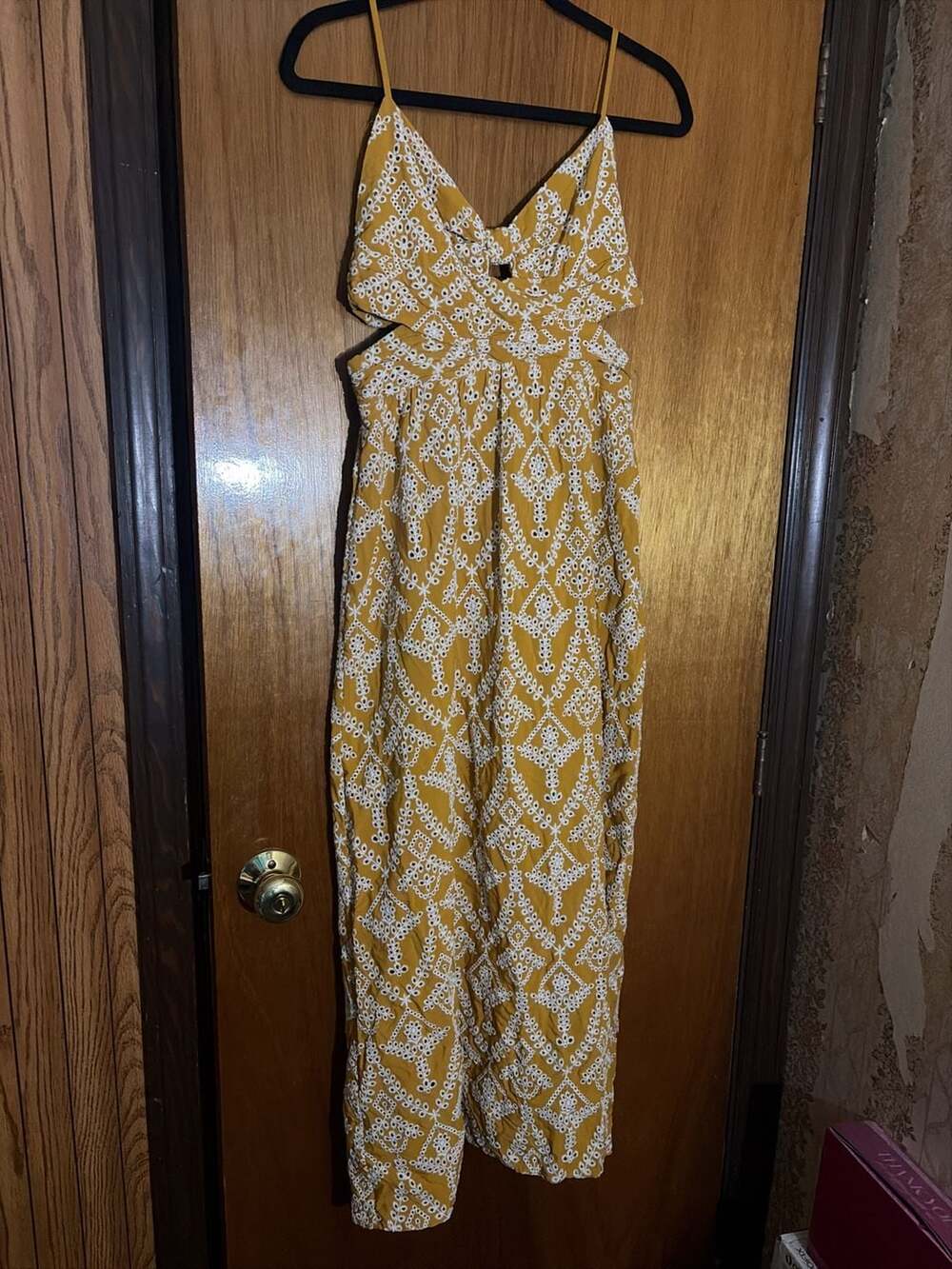 Zara Eyelet Embroidered Cutout Midi Dress Size S Mustard Yellow